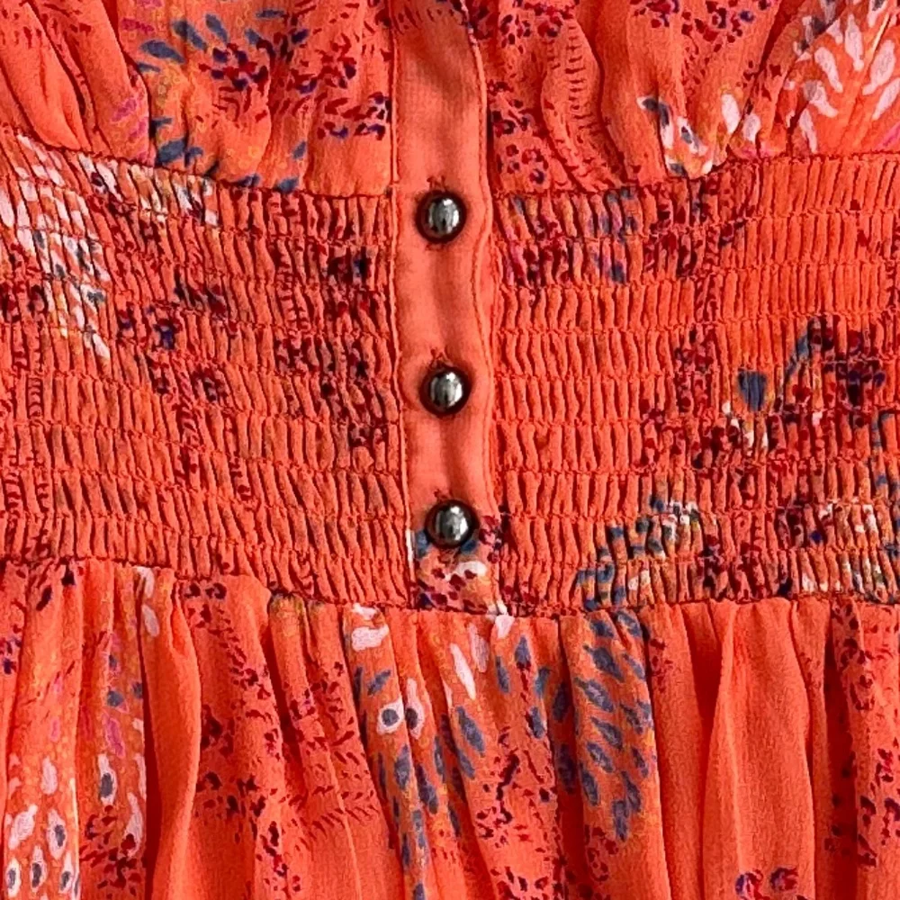 Free People Long Sleeve Smocked Mini Dress Orange XS Boho Festival Romantic